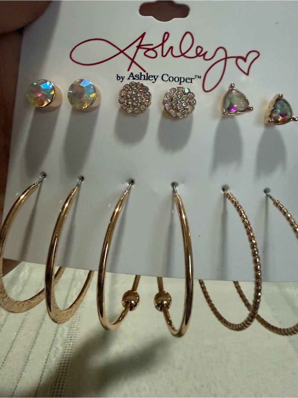 Ashley by Ashley Cooper Gold-Tone Earring Set with Crystal Studs and Hoops